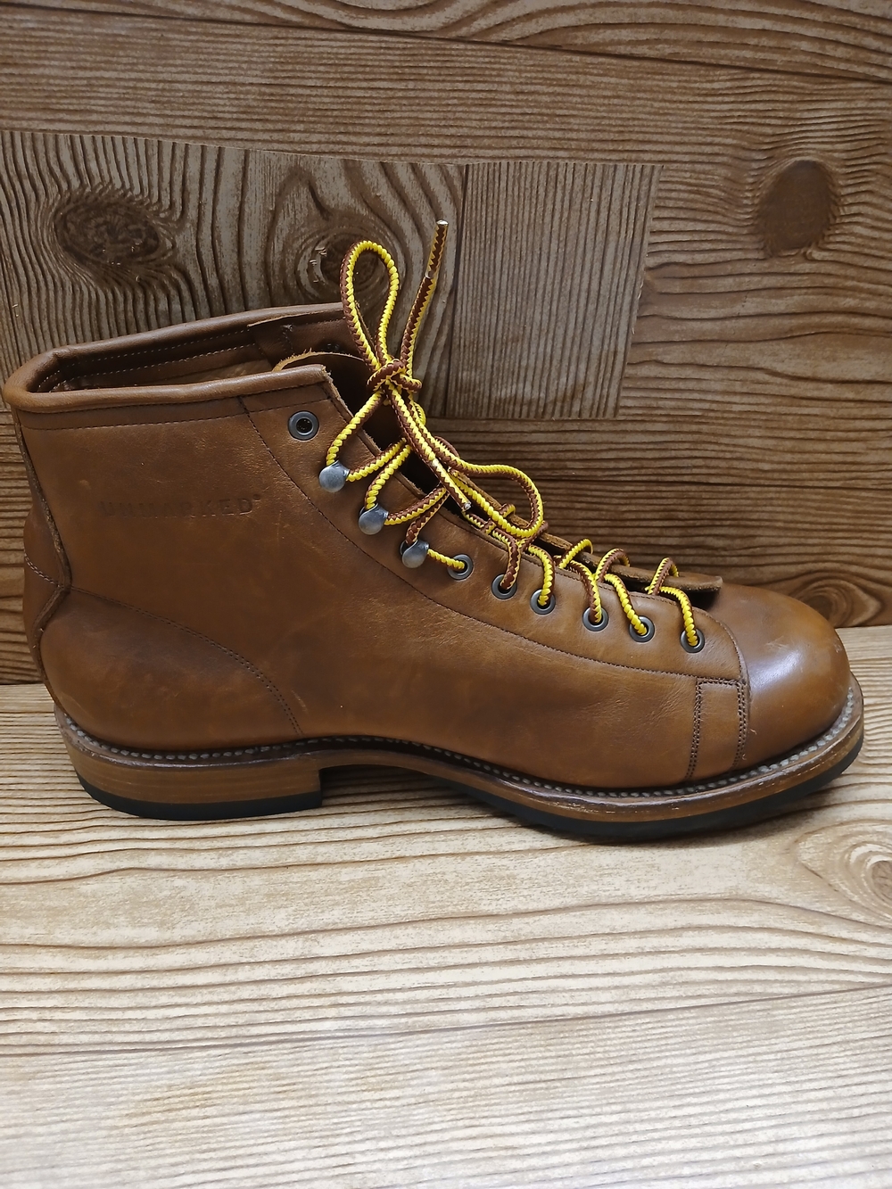Unmarked Goodyear Leather Welt Lace-Up Boots with Yellow Accents Size 12 - Picture 2 of 16